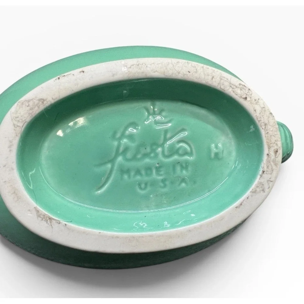 Vintage Fiesta Ware Green Creamer Sugar Bowl Tray Cup Set Fiestaware USA
